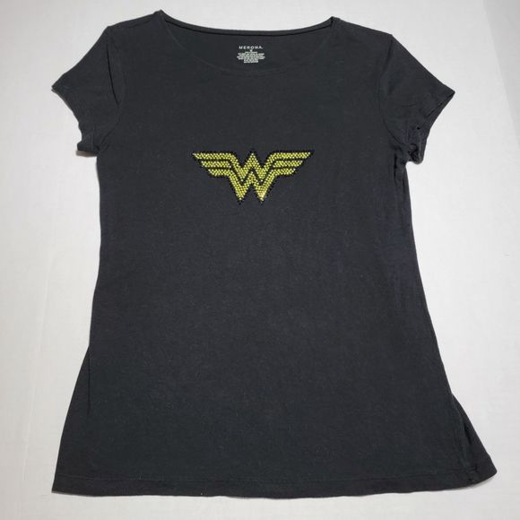 Merona SS Ladies Tee Black w/ Wonder Woman Logo Bling - Size Medium - Picture 2 of 4